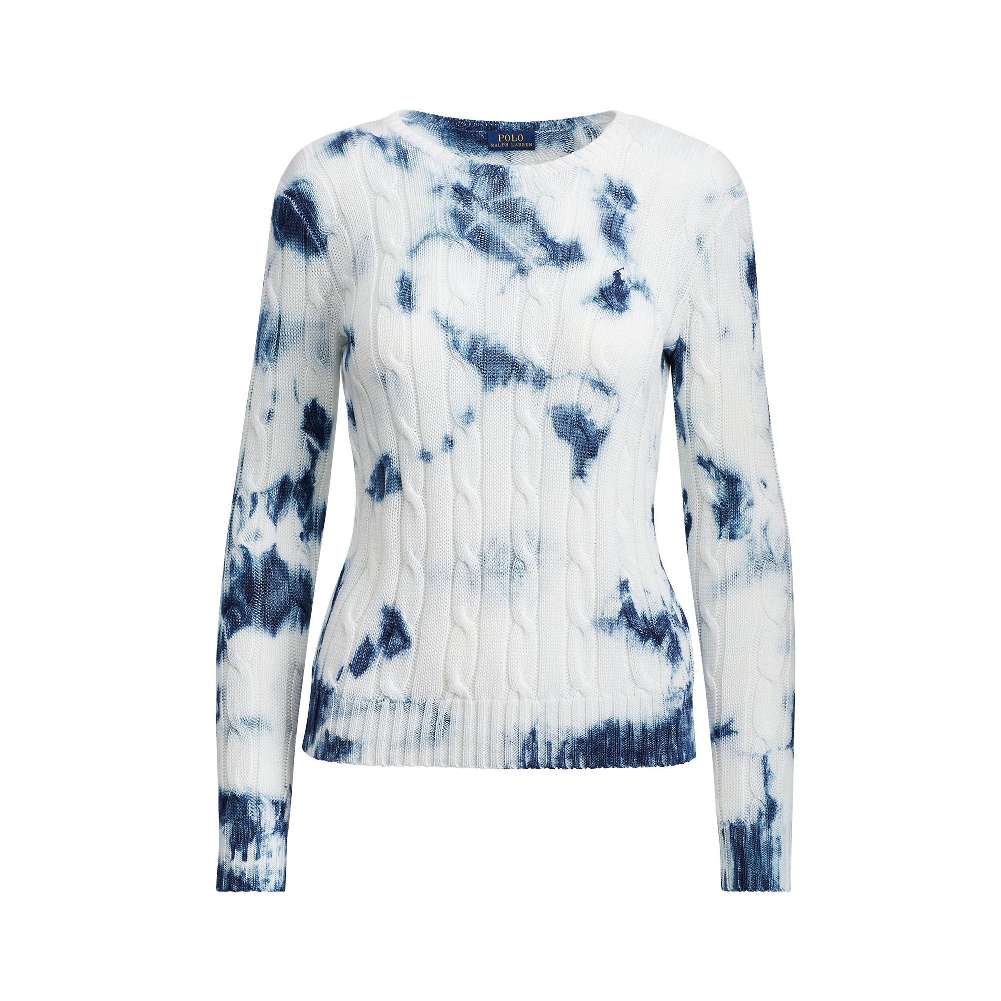 Polo Ralph Lauren Cotton Tiedye Cableknit Sweater in Blue Tie Dye